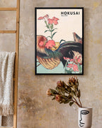 Katsushika Hokusai - Museum-Poster II Hahn, Henne und Nadeshiko