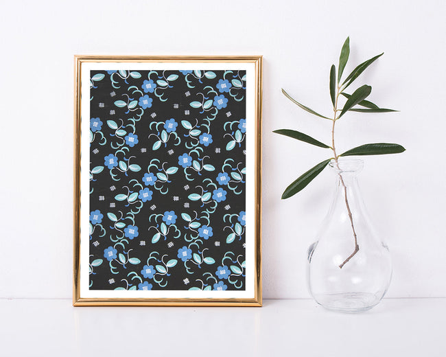 Paul Poiret zugeschrieben - Stoffdesign mit blauen Blumen Main Image