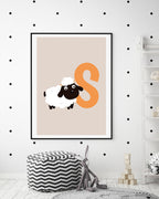 S wie Schaf, ABC Lernen, Buchstabe für Name, Süße Zeichnung, Deko für Zuhause