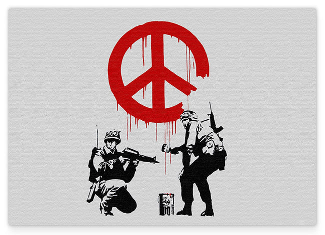 Banksy - Soldaten malen Peace Symbol soldiers Peace heller Hintergrund Hover Image