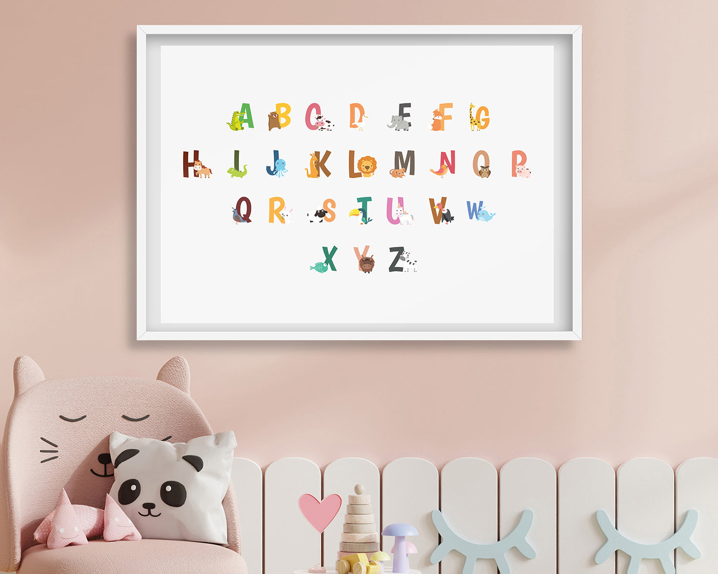 ABC Lernbild, Englisch Lernen, Süße Zeichnung, Kindergarten-Deko