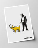 Banksy - Museum-Poster Mann mit bellendem Hund in Anlehnung an Keith Haring