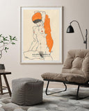 Egon Schiele - Museum-Poster II Stehender Akt Mit Orangenen Drapierungen